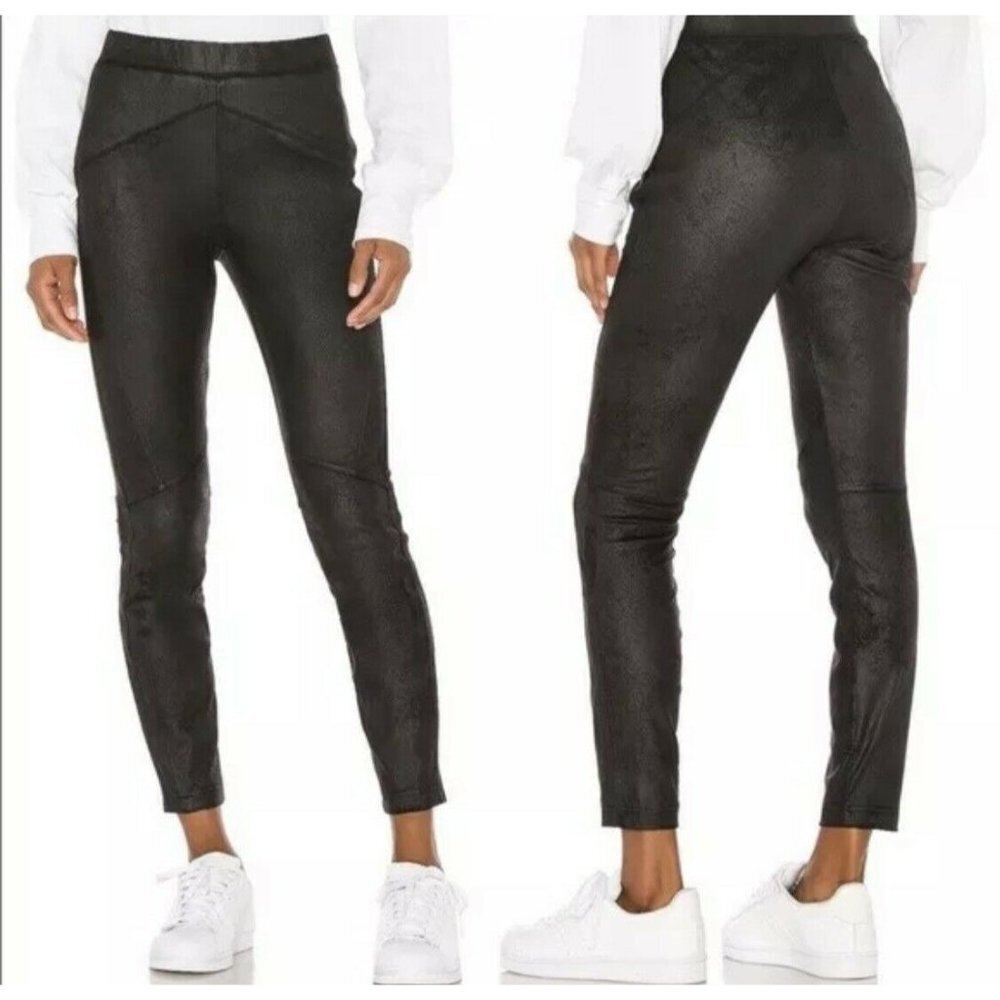 Free People Faux Suede Pants Leggings Womens S Black Pull On Elastic Waist Vegan